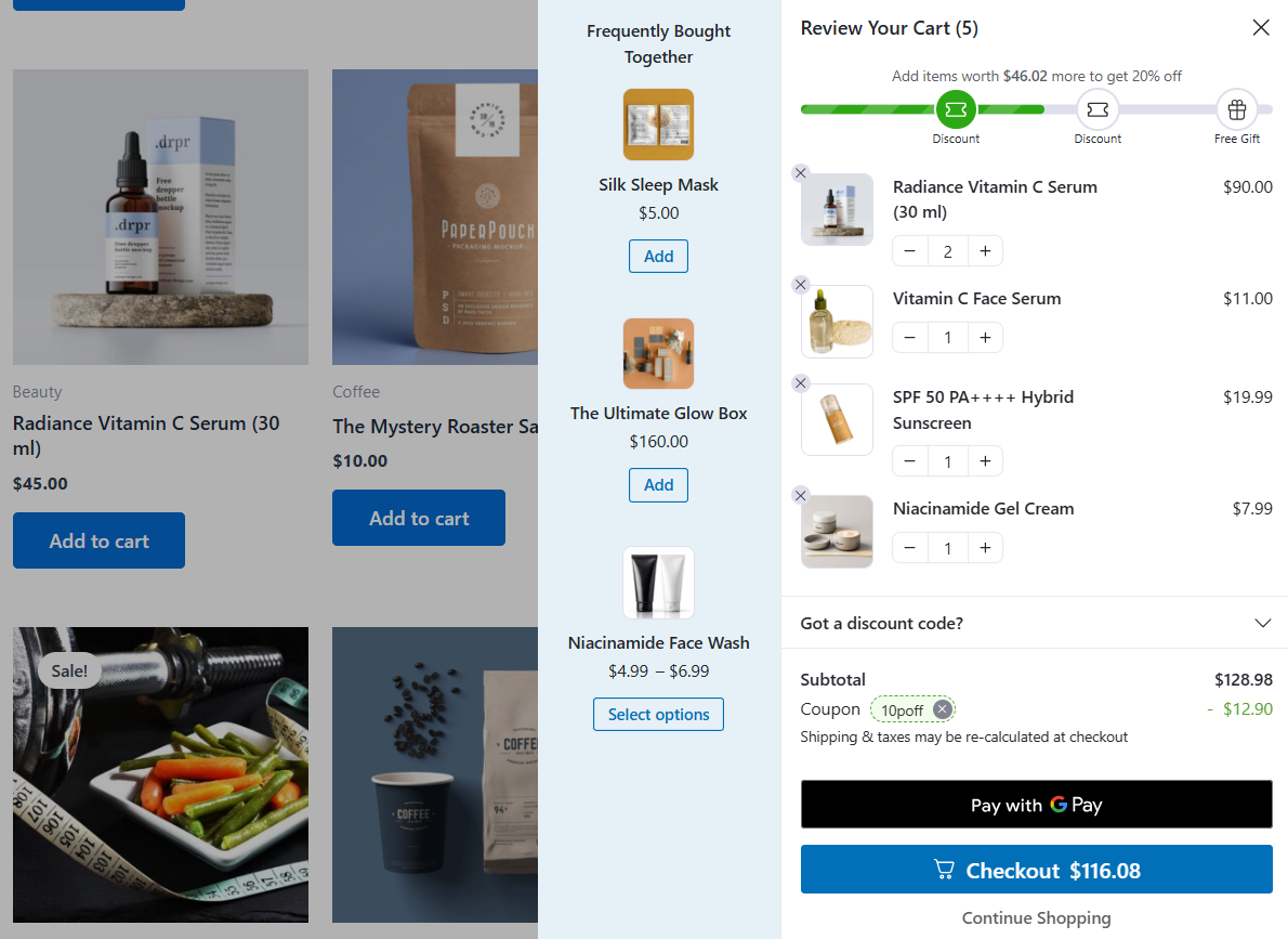 preview woocommerce dynamic pricing of products inside the shopping cart
