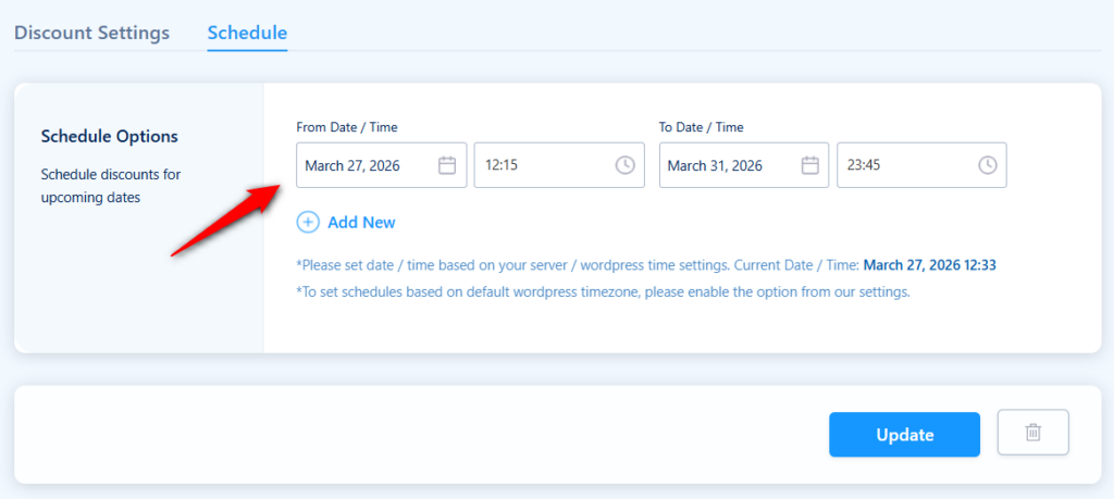 schedule dynamic discounts for specific dates