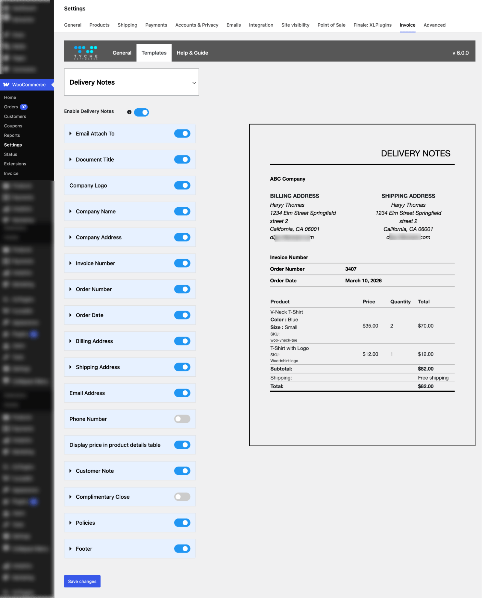 set up WooCommerce delivery note page