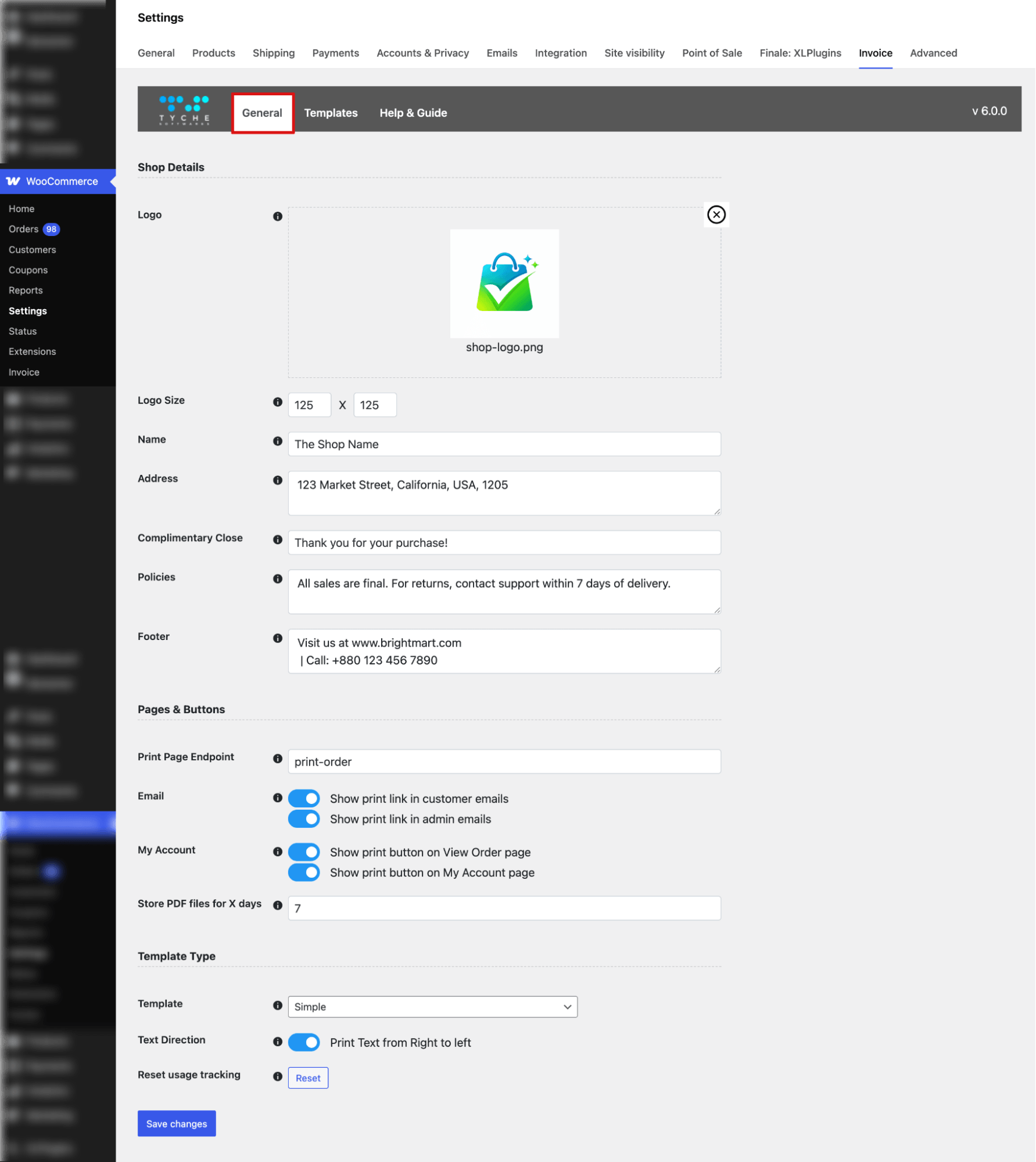 set up general settings for WooCommerce delivery note
