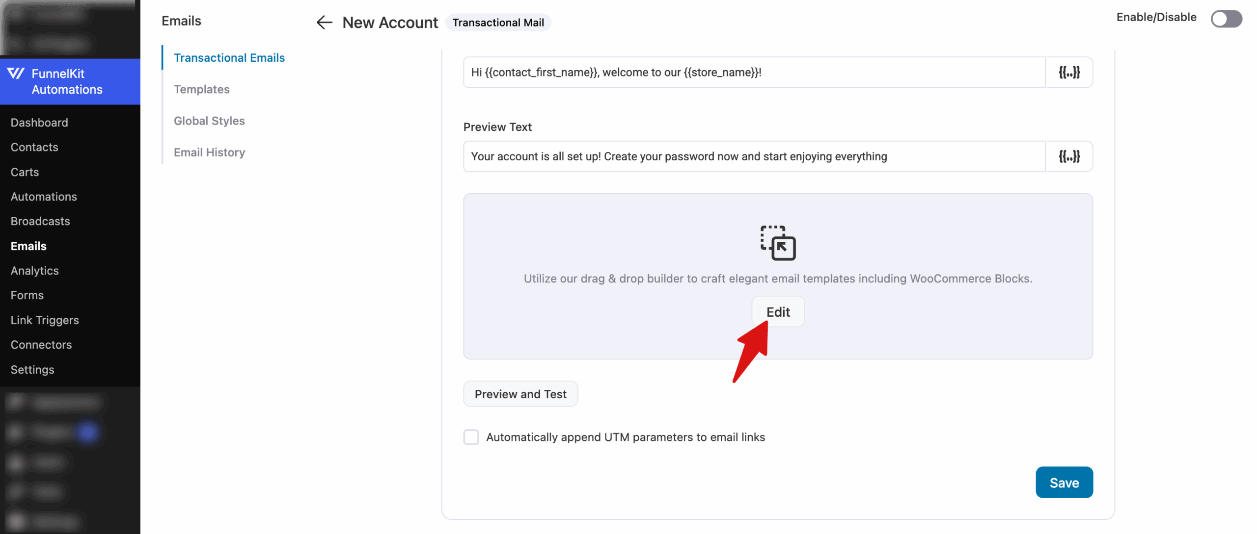 start editing new accoutn emails