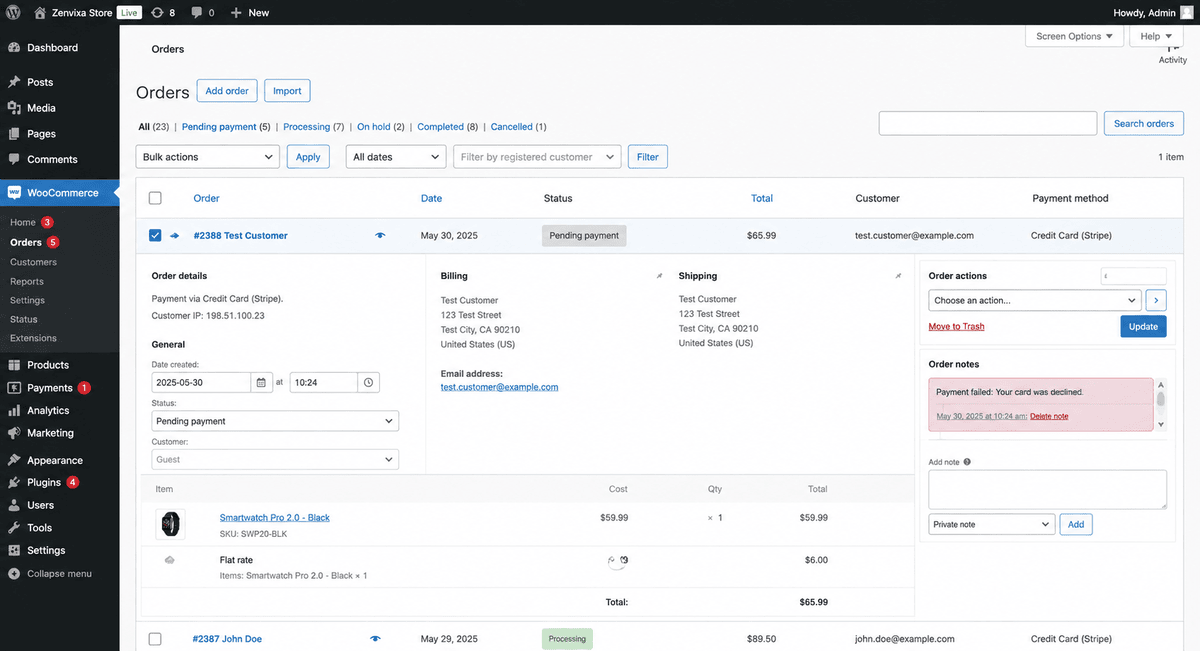 test declined card errors on your woocommerce checkout page