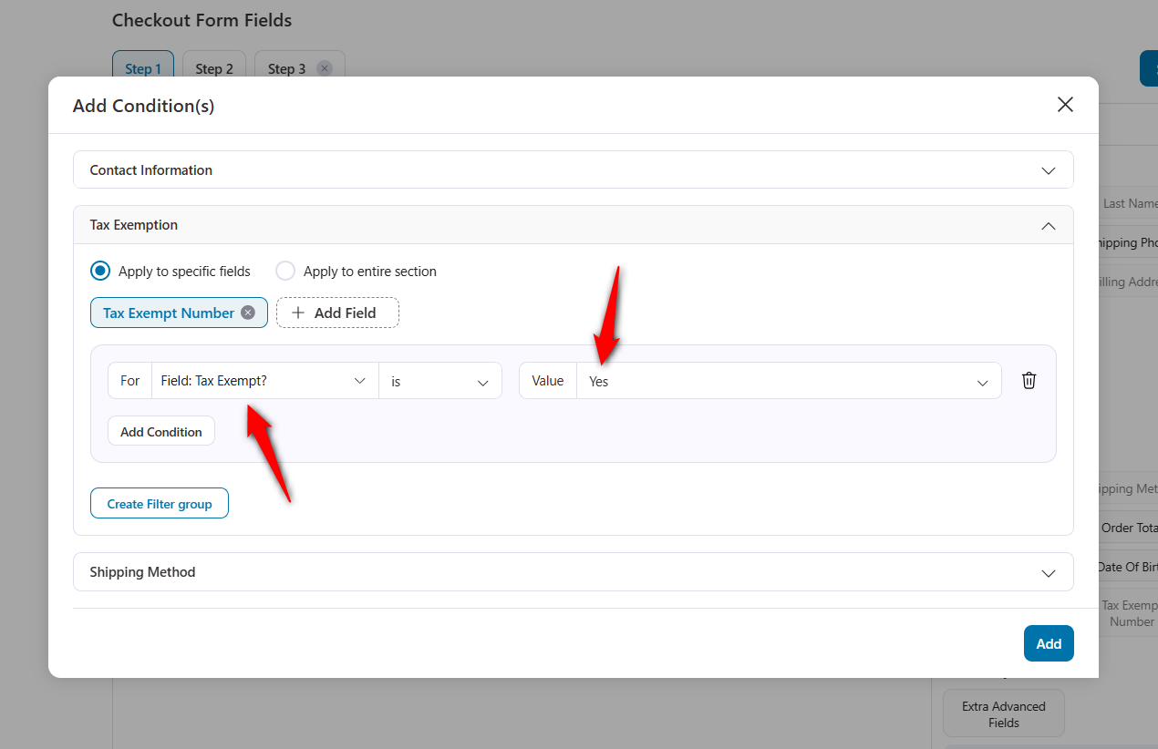 apply rules for woocommerce conditional checkout fields