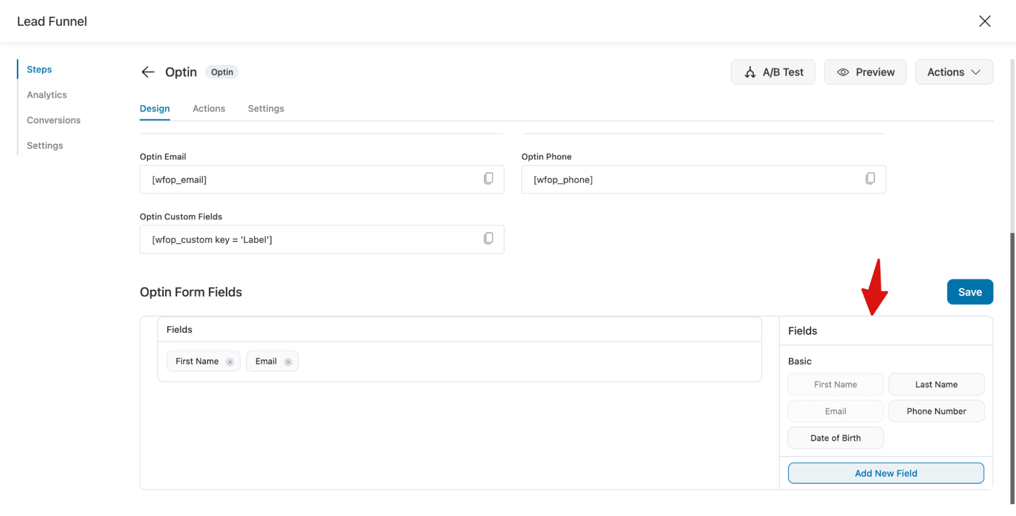 add custom field to opt in funnel