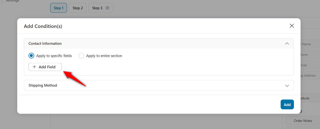 add field to apply condition to that specific field