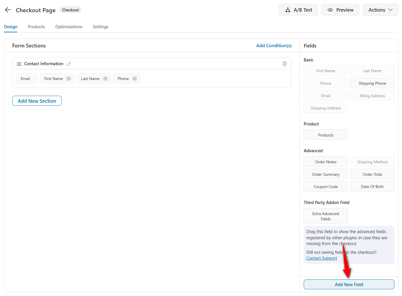 click on the add new field button 