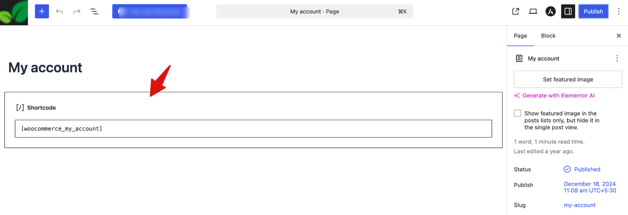 add woocommerce my account shortcode