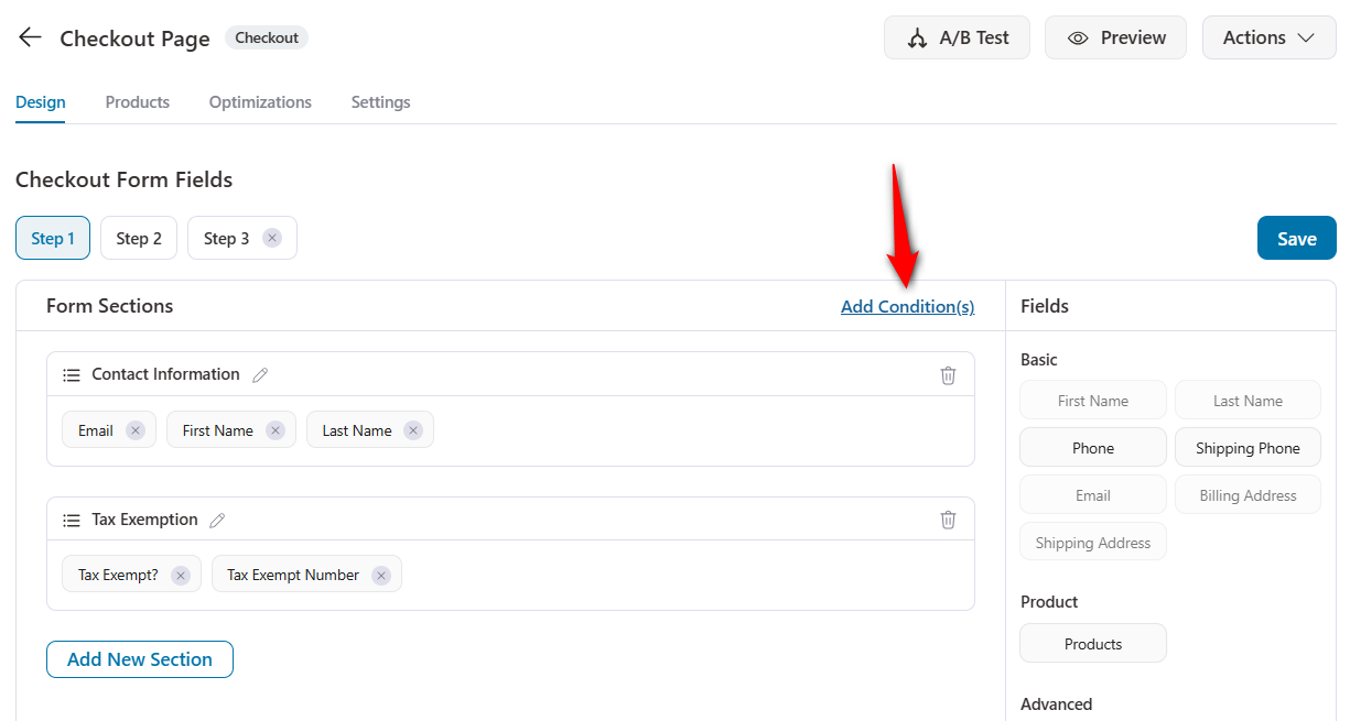 Click on add conditions for the checkout rules