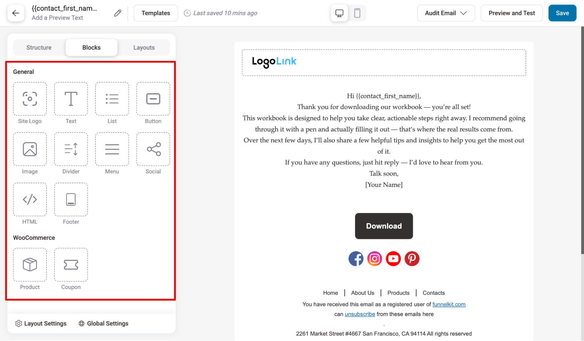 custom build emails with visual builder and responsive blocks