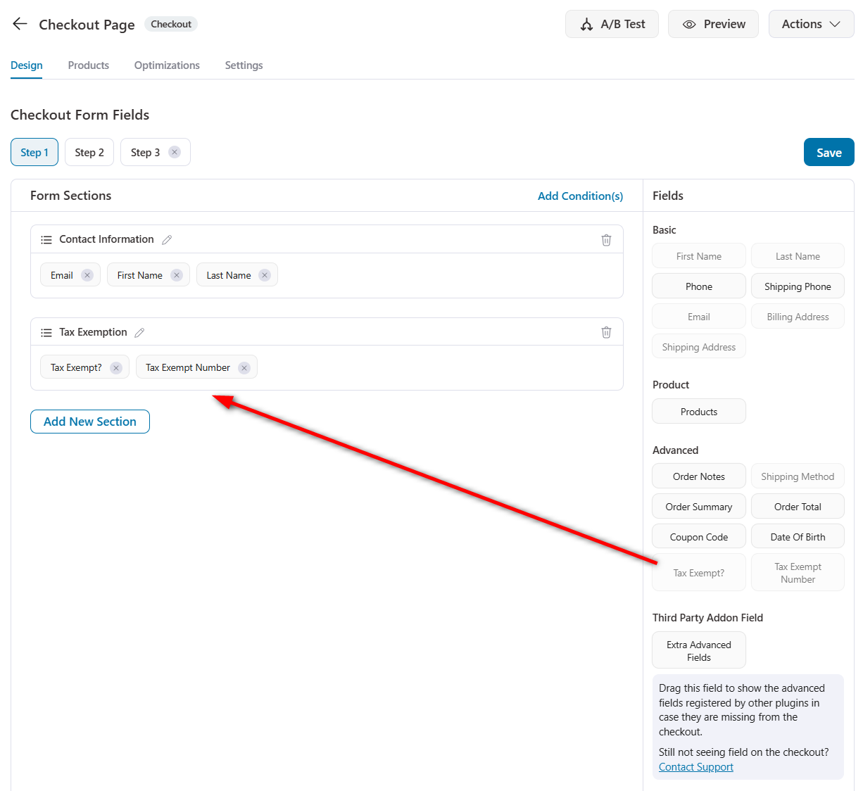Drag and drop the custom fields into the woocommerce checkout form
