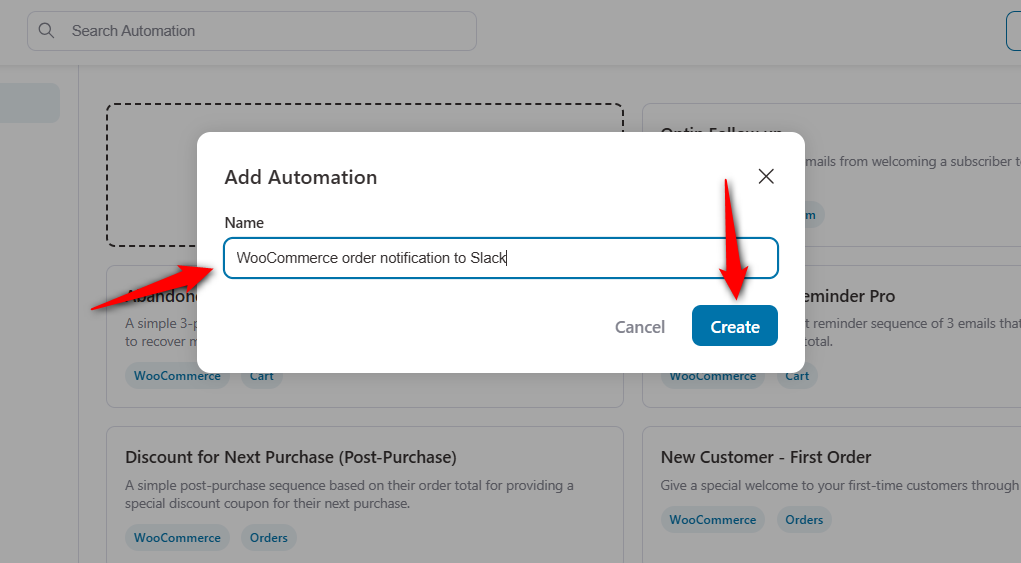 select automation from scratch and enter the name click on create