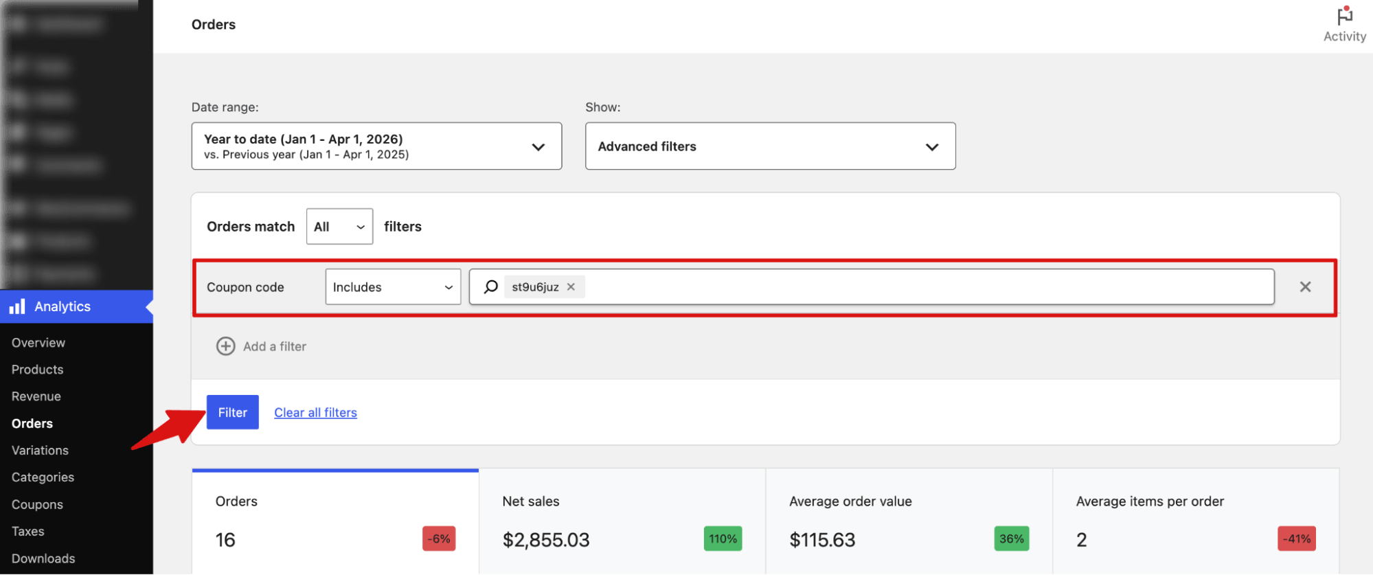 Export WooCommerce orders filtered by coupon code