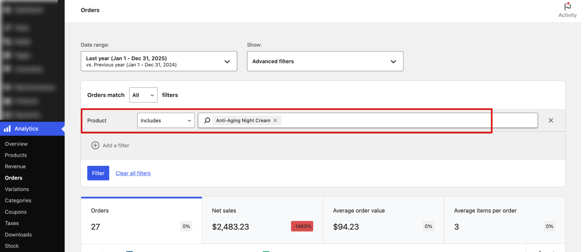 Export WooCommerce orders containing a specific product