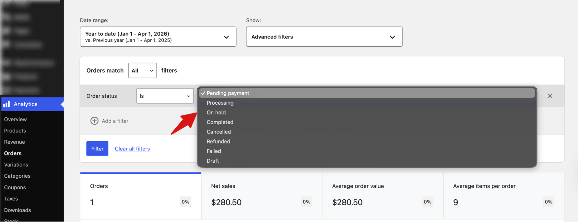 Export WooCommerce orders by order status including completed, processing, refunded, and failed