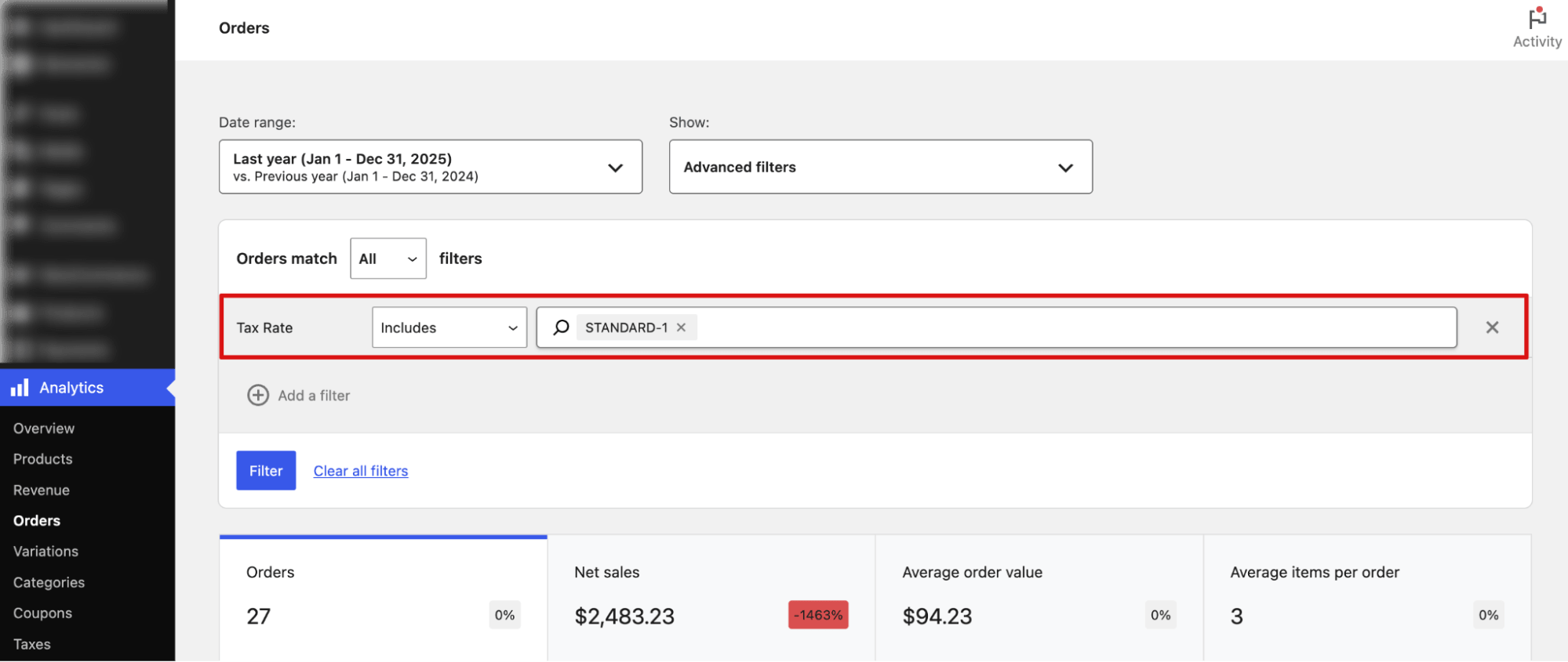 Export WooCommerce orders filtered by tax rate such as standard or reduced rate