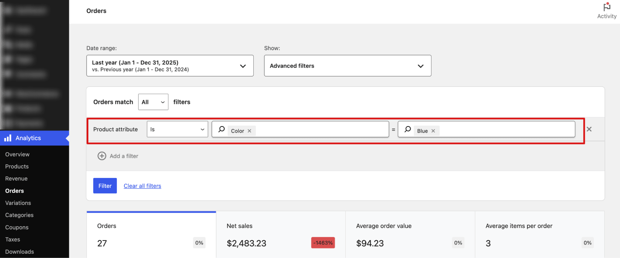 Export WooCommerce orders filtered by product attribute such as color or size