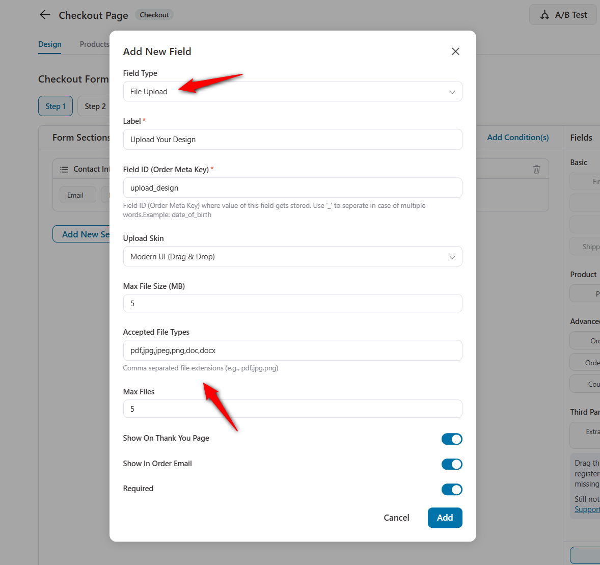 configure the file upload field on woocommerce checkout page