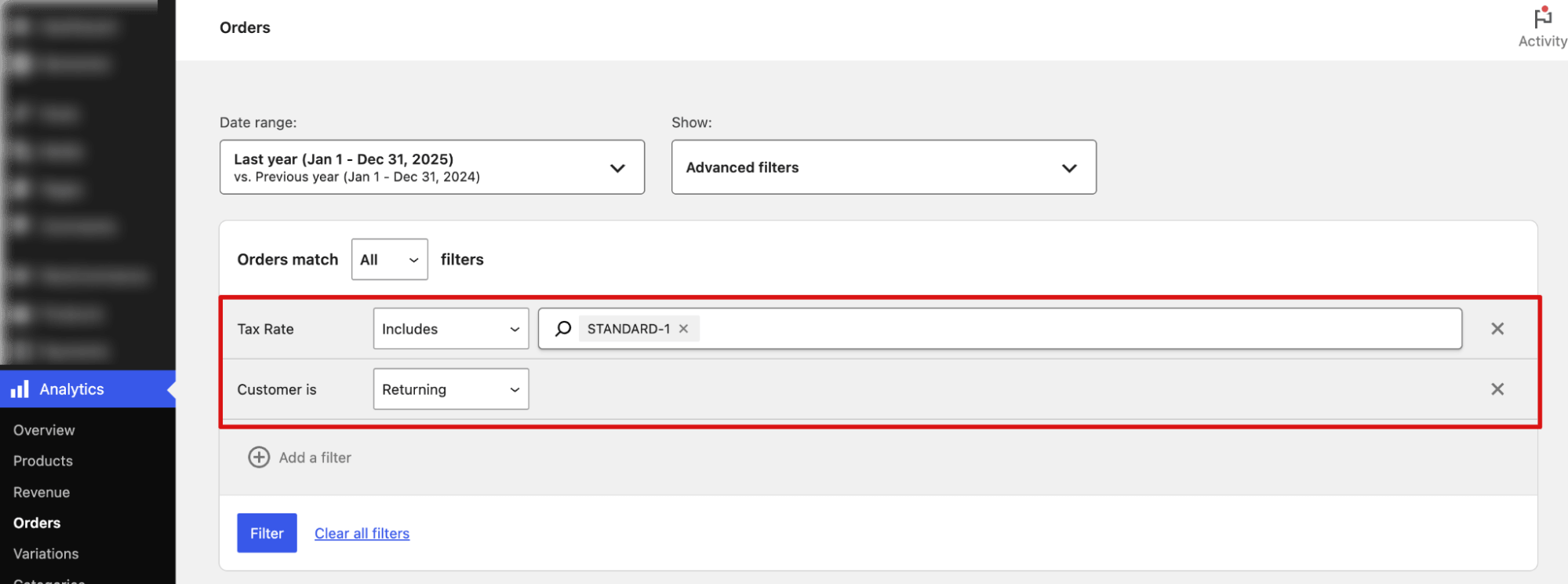 Apply multiple filter conditions when exporting WooCommerce orders using the Order Match setting