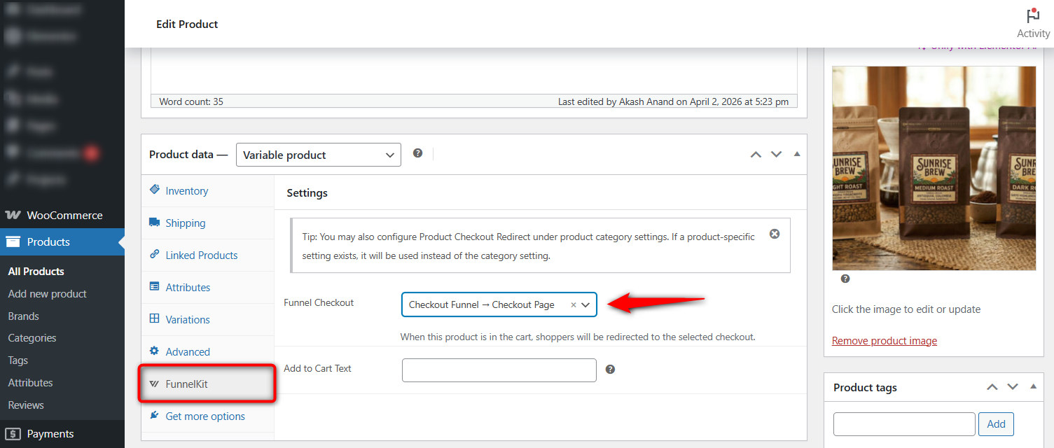 Setting up checkout redirect at the product level