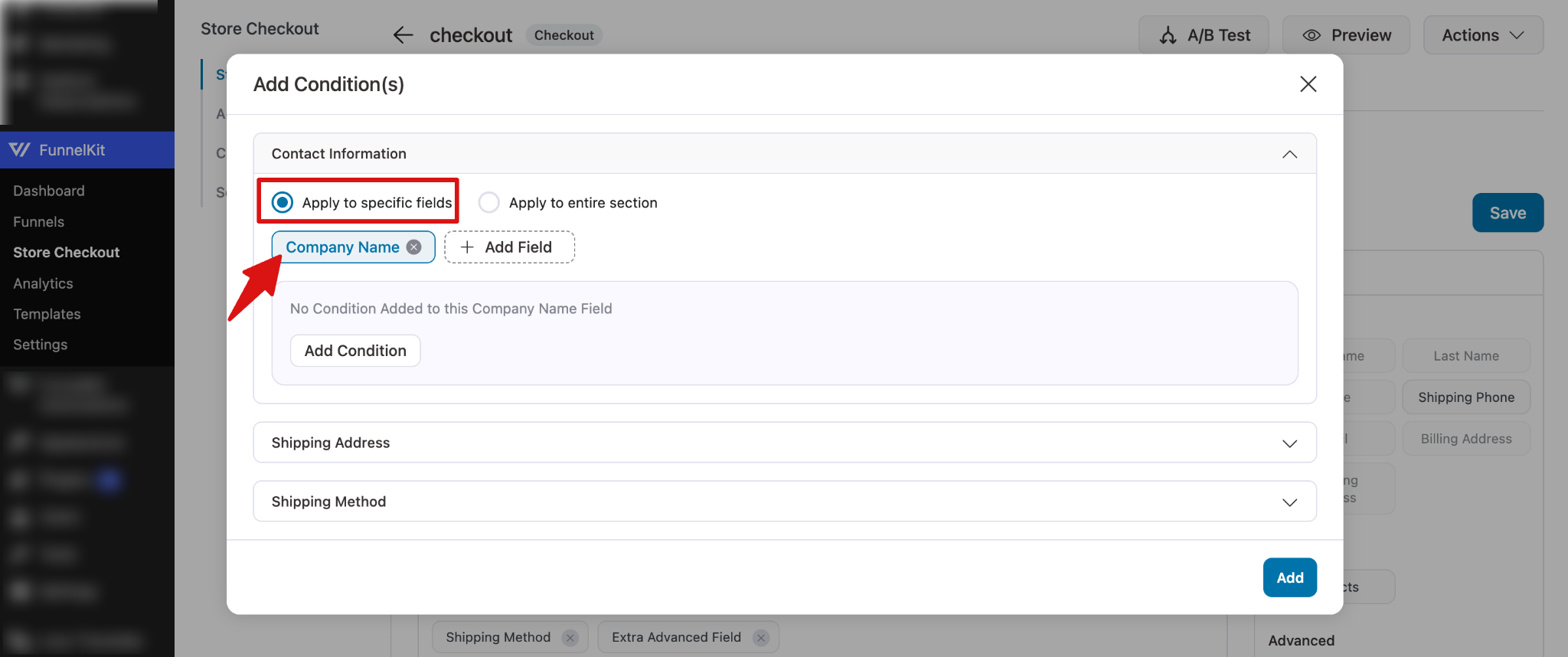 Selecting specific fields to apply conditional logic