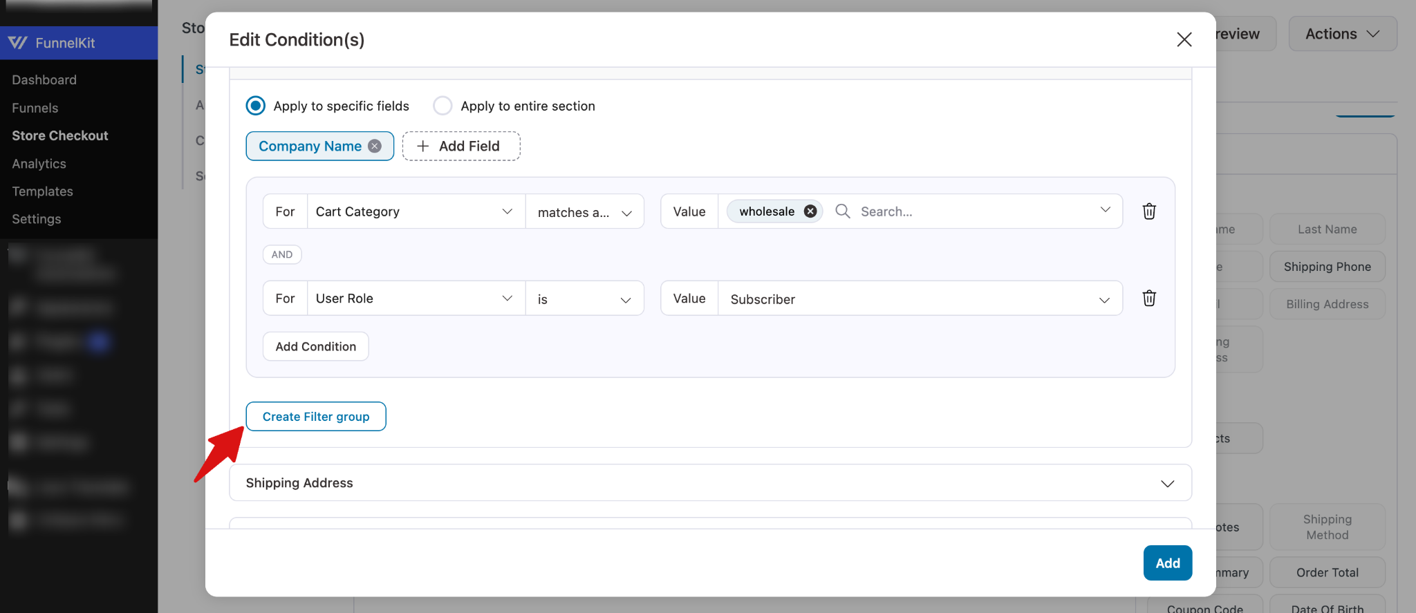 Creating a new filter group for OR conditions