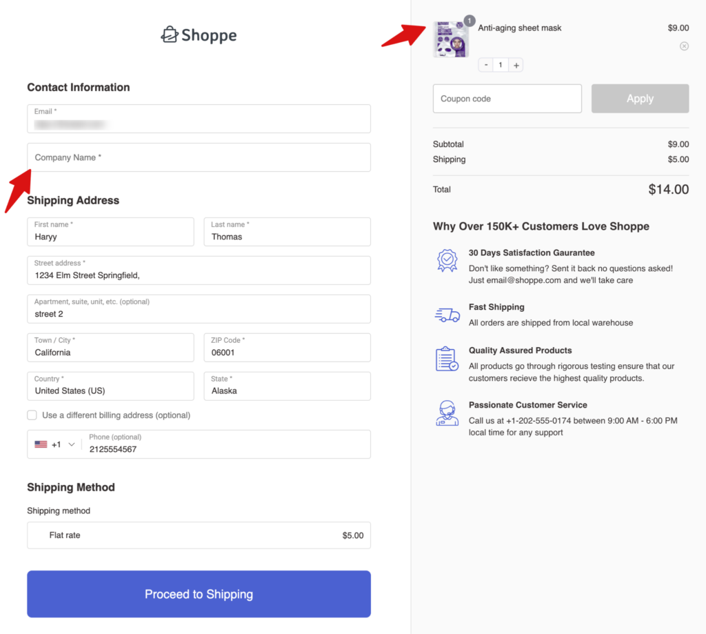 Company Name field visible when Wholesale category product is in cart