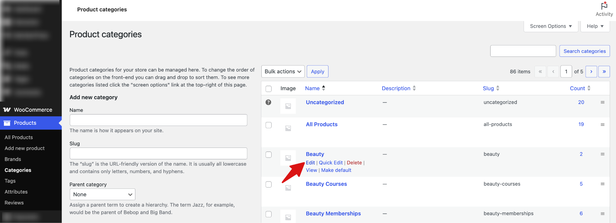 Edit WooCommerce product category from dashboard