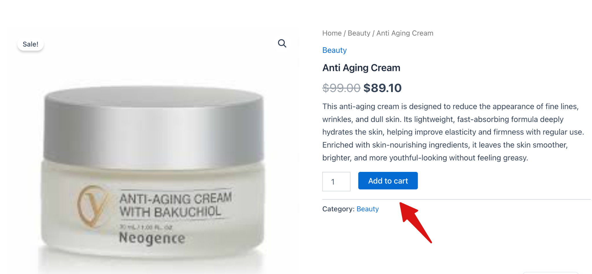 Adding a product from selected category to cart