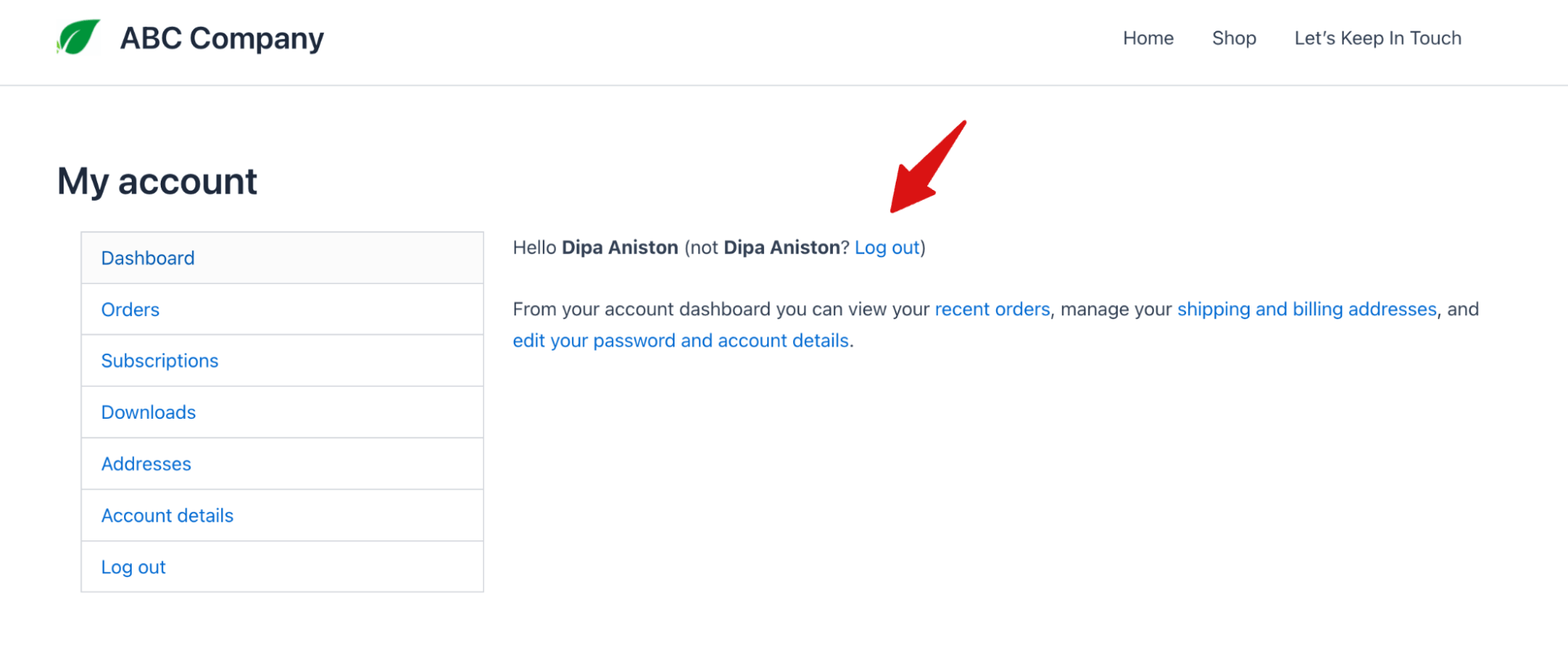 login to my account dashboard in WooCommerce