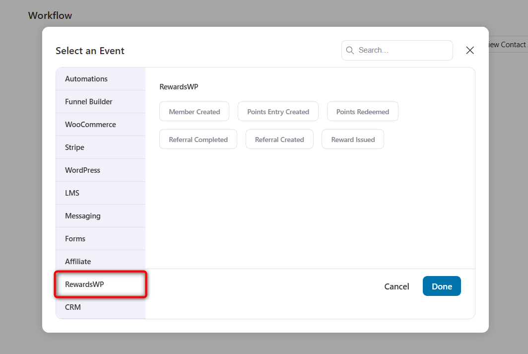 automation event triggers for RewardsWP plugin