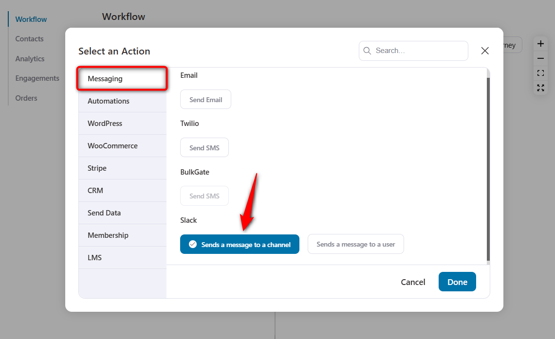 add this event - send a message to a channel for woocommerce slack integration