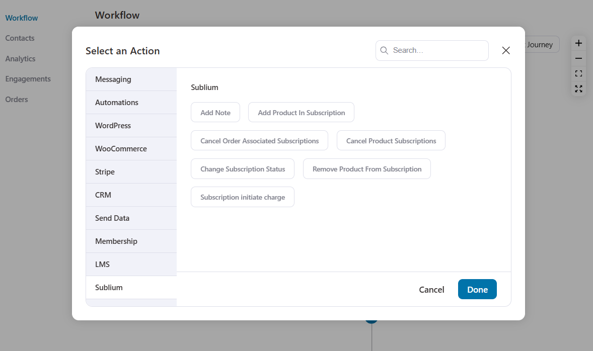 automation actions for sublium subscriptions plugin
