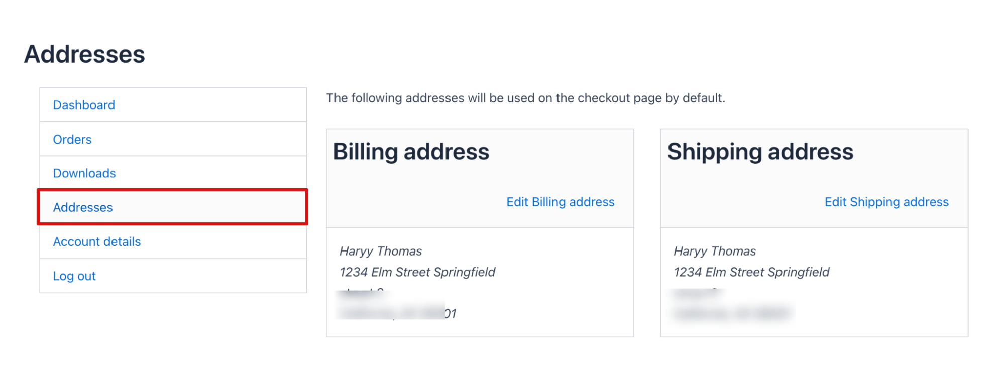 update address my account in WooCommerce
