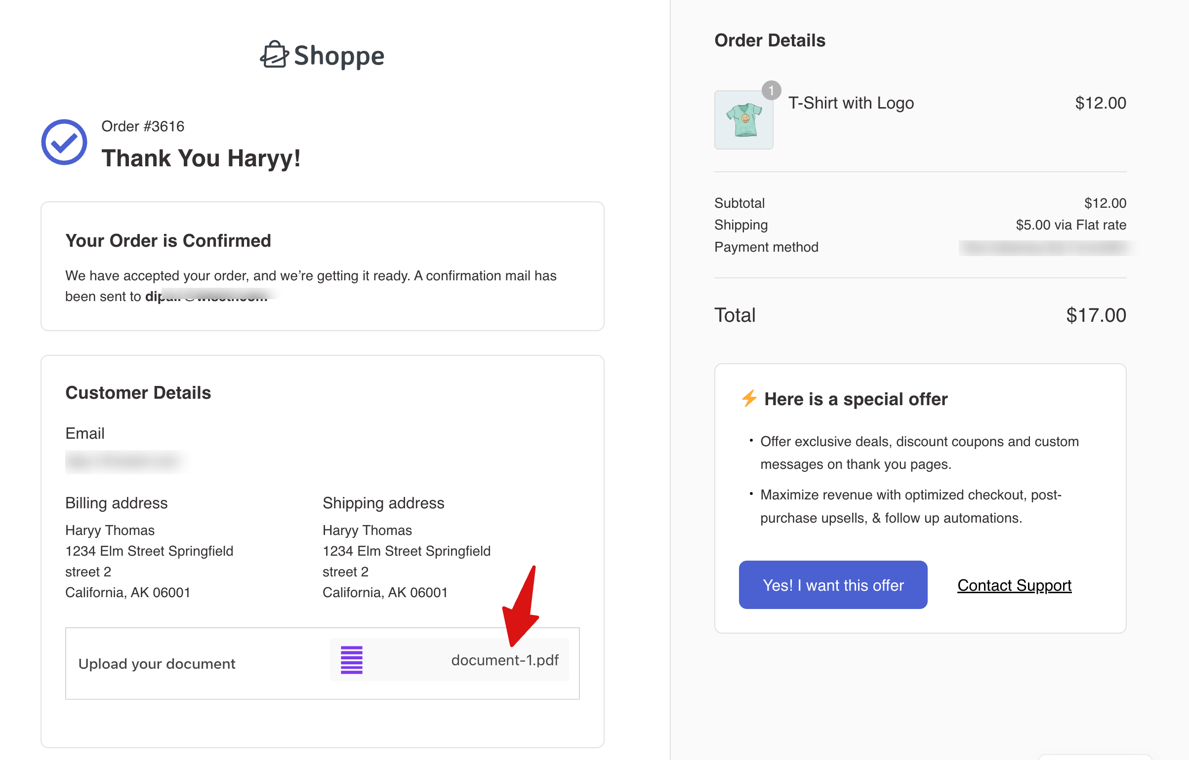 uploaded file in thank you page