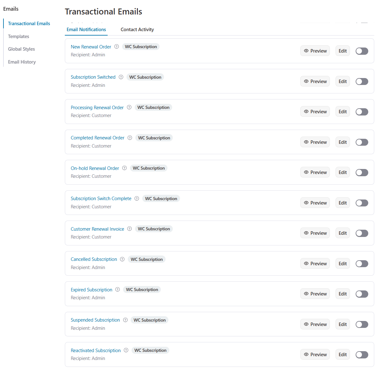transactional emails related to woocommerce subscriptions inside funnelkit automations 3.8.0