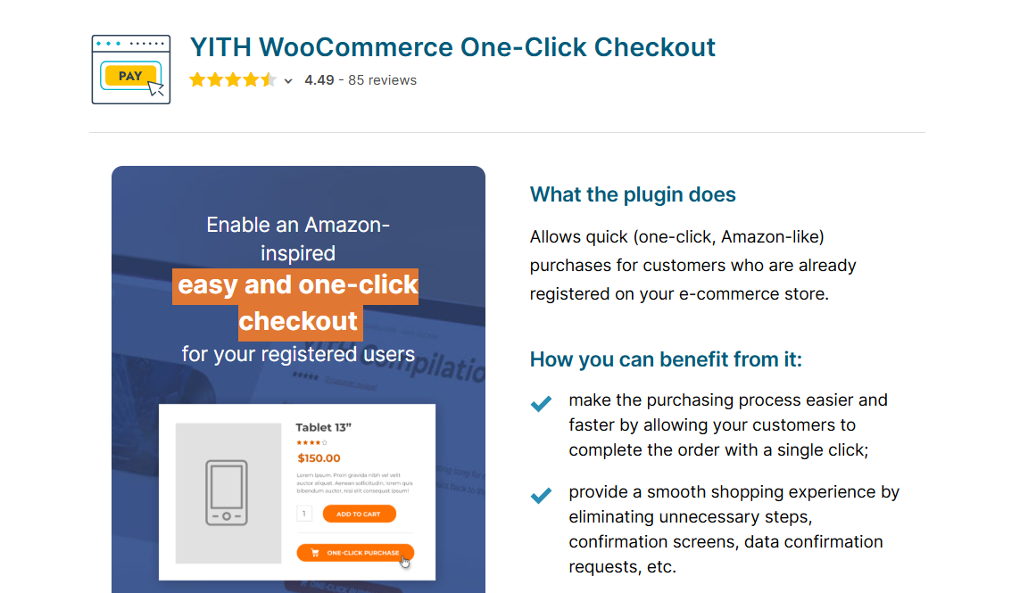 yith one-click checkout plugin