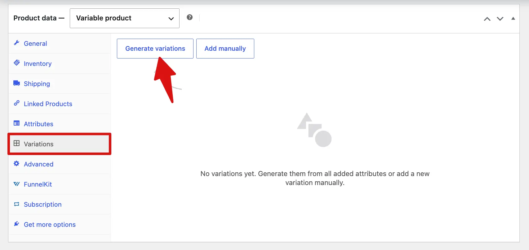 Generate the variations of WooCommerce variable products