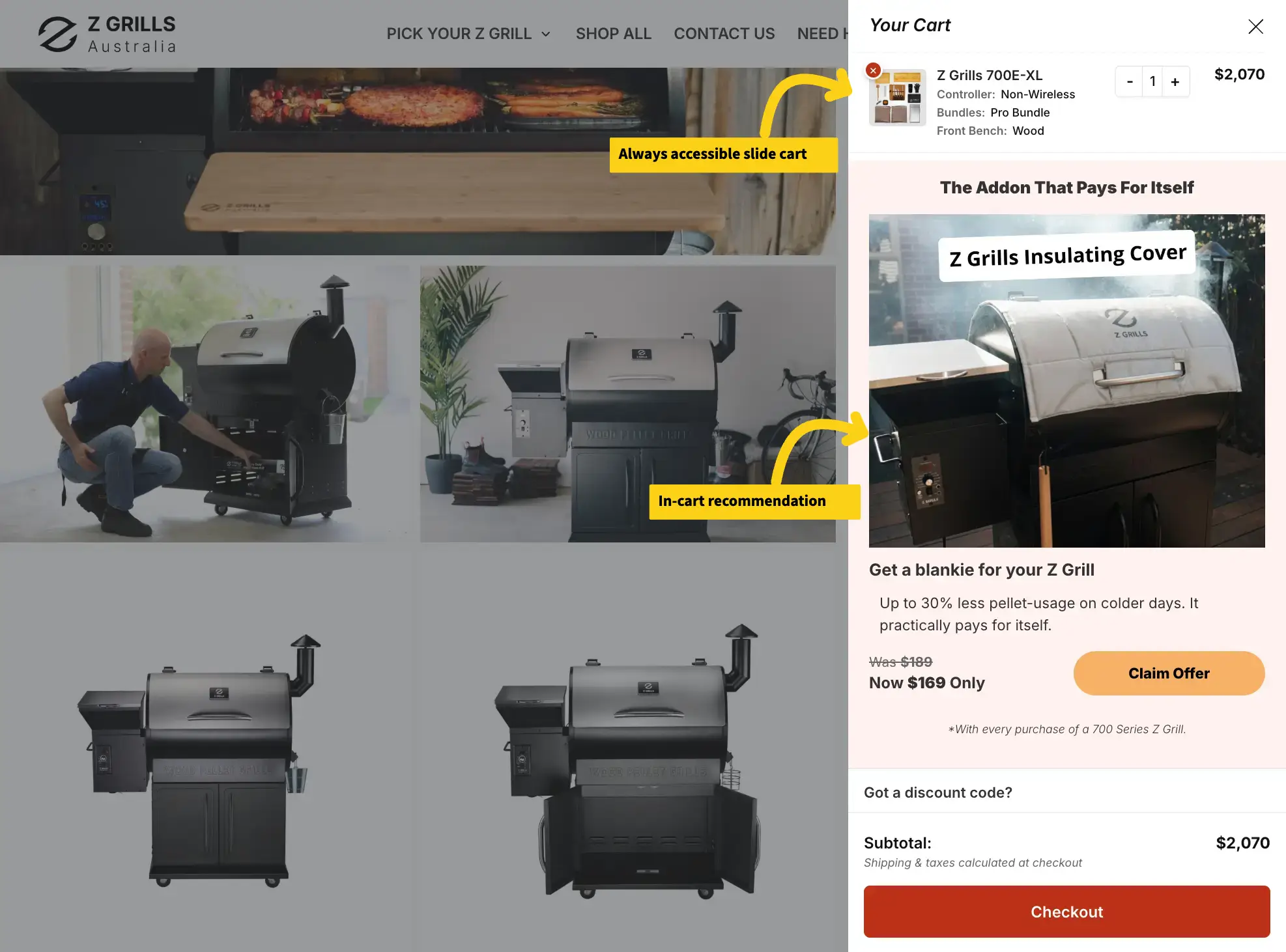 Z Grills used FunnelKit Cart to provide a quick order summary and automated product recommendations