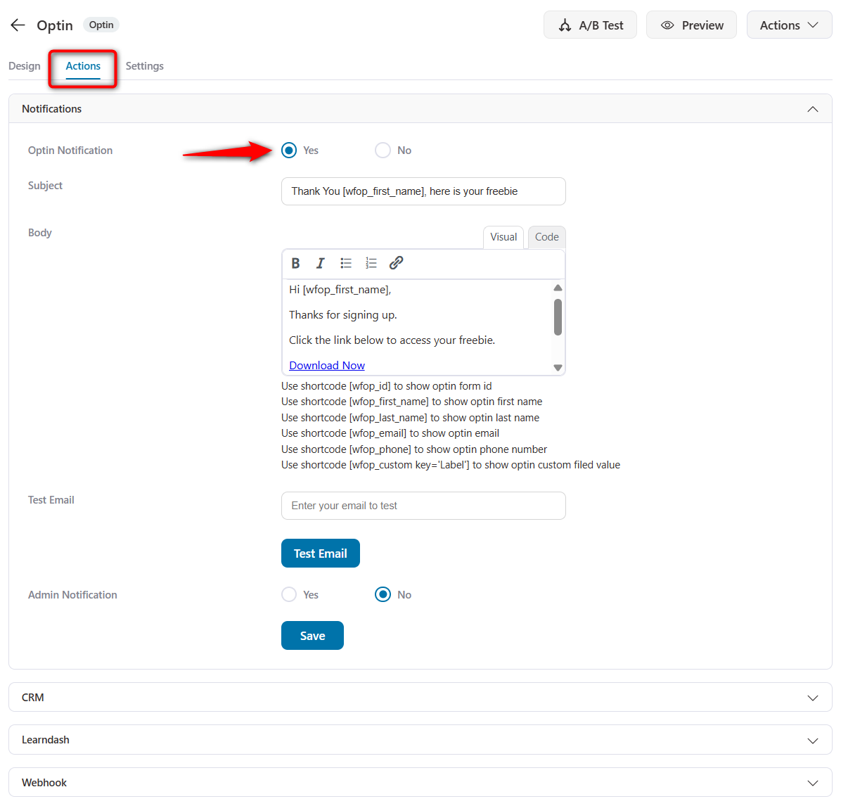Enable lead notification