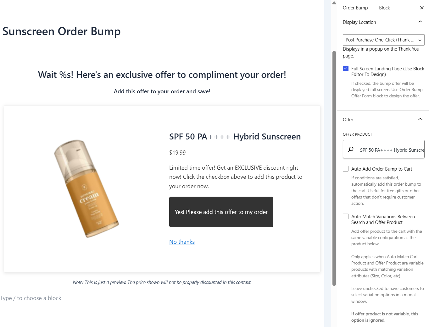 CheckoutWC thank you page bump offer