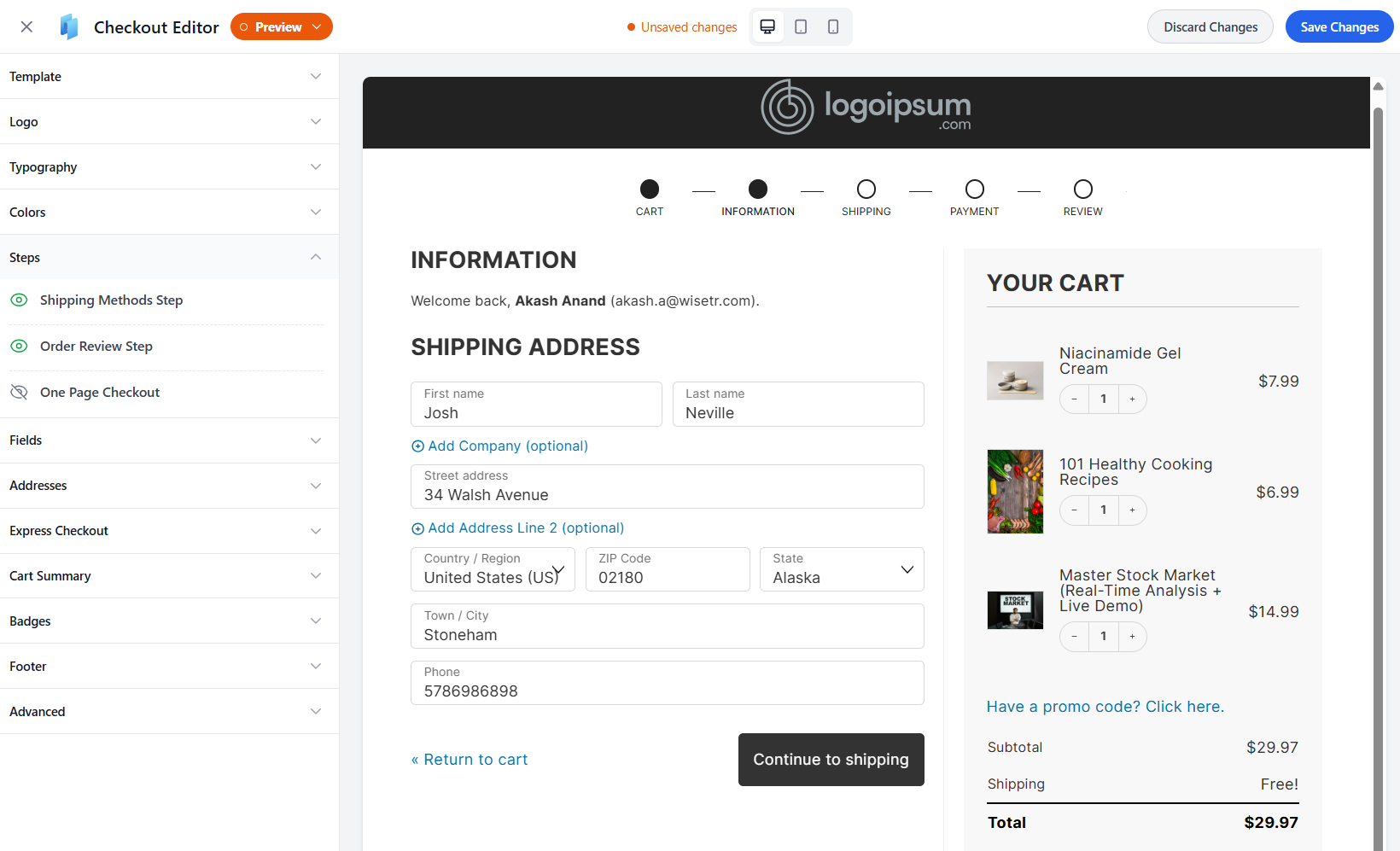 CheckoutWC checkout steps customization - you cannot select the number of steps, toggle it between one page and multi-step