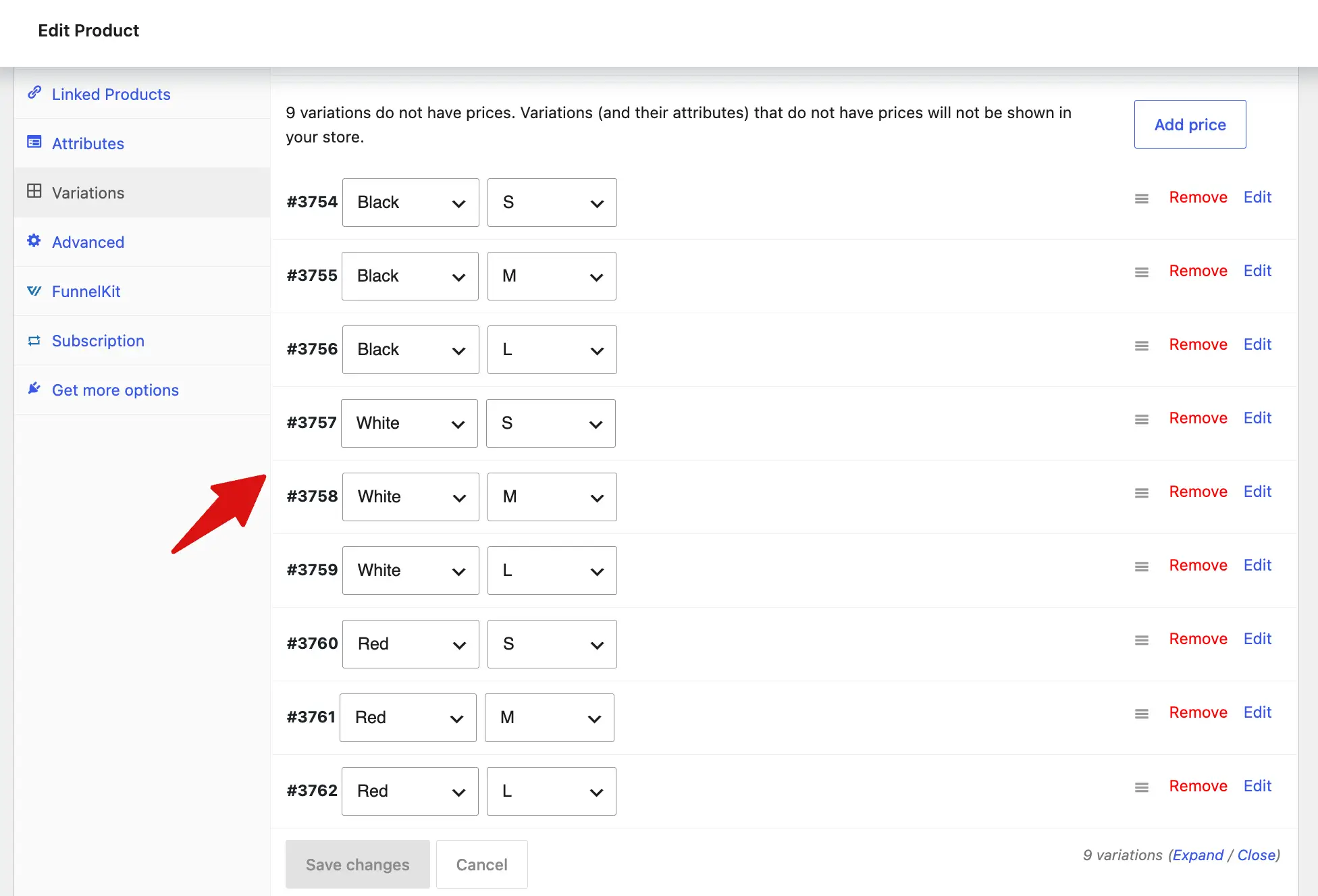 create all the variations with a different product ID