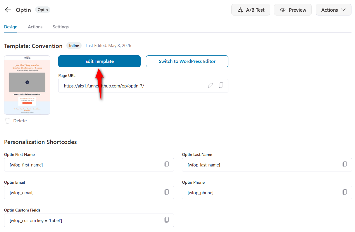 Click on Edit Template to customize the design of the webinar opt-in landing page