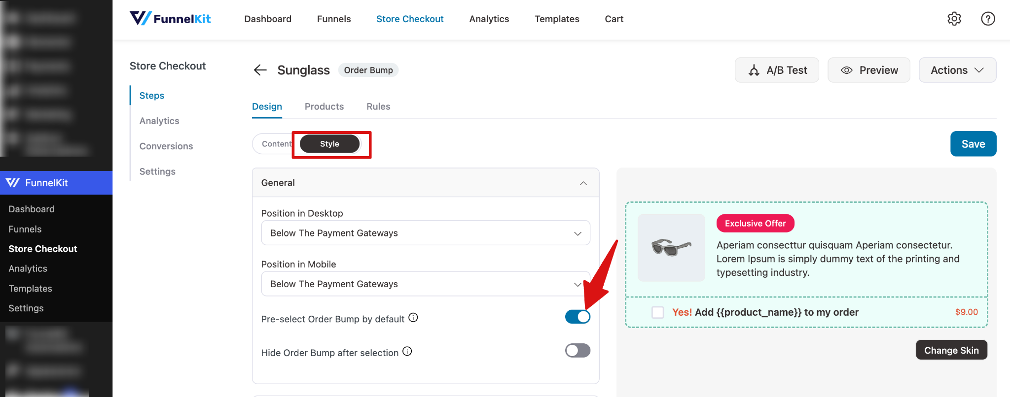 Enable pre-select order bump by default option in FunnelKit