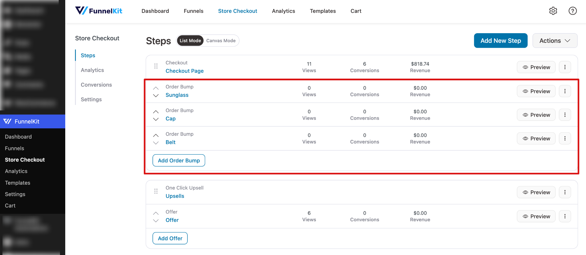Multiple order bumps added in FunnelKit funnel setup for testing display limits