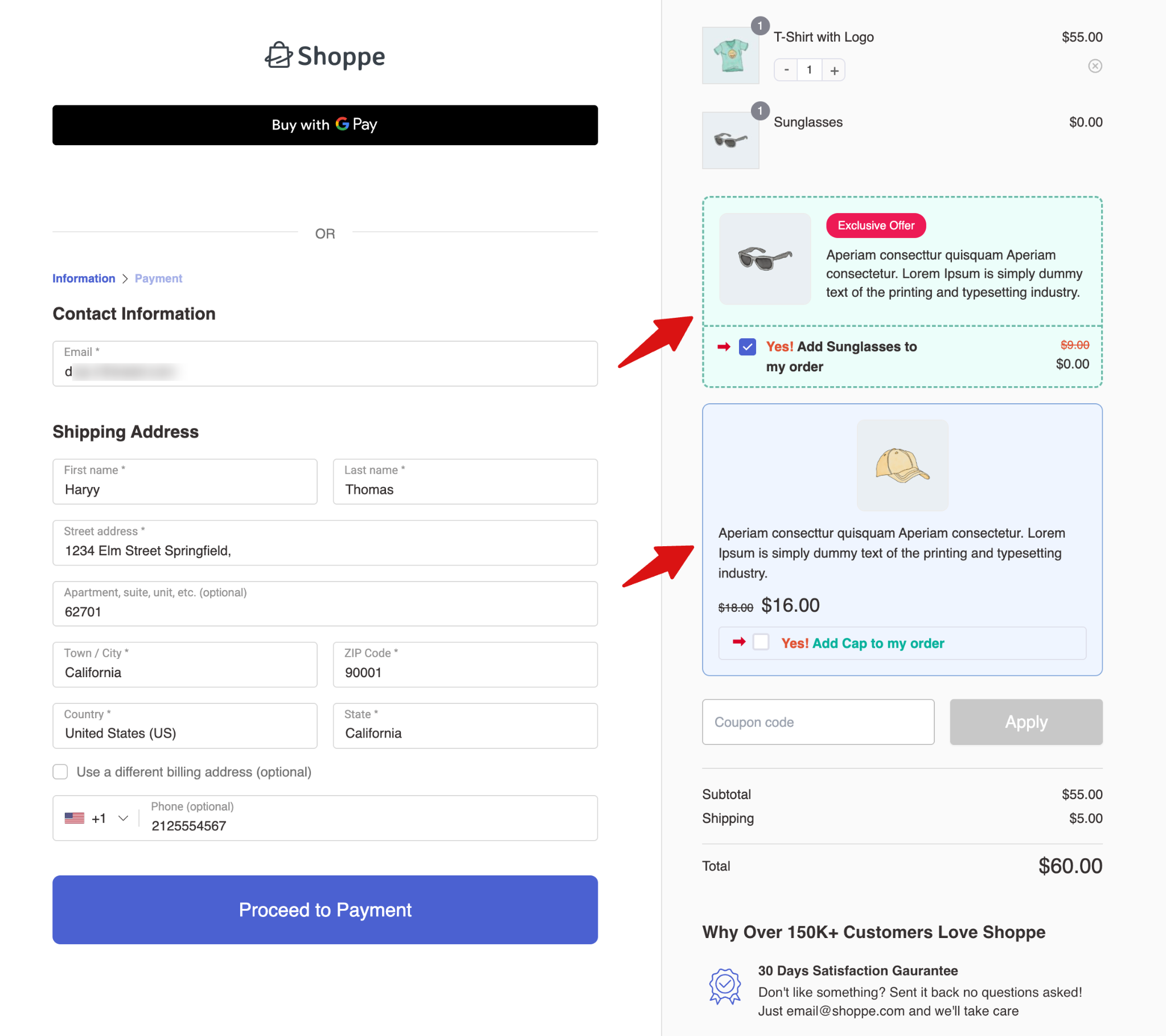 Checkout page showing limited order bumps based on configured display limit in FunnelKit