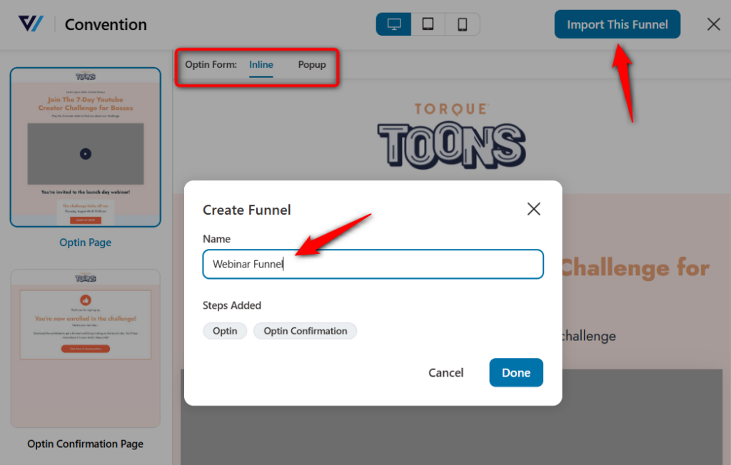 Name your funnel as webinar funnel