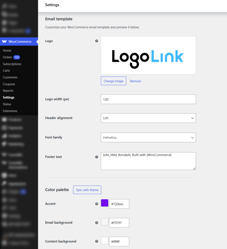 customize woocommerce emails using built-in settings