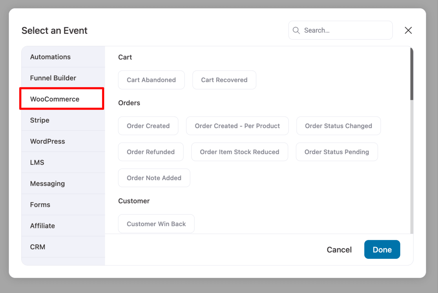 WooCommerce events FunnelKit automations