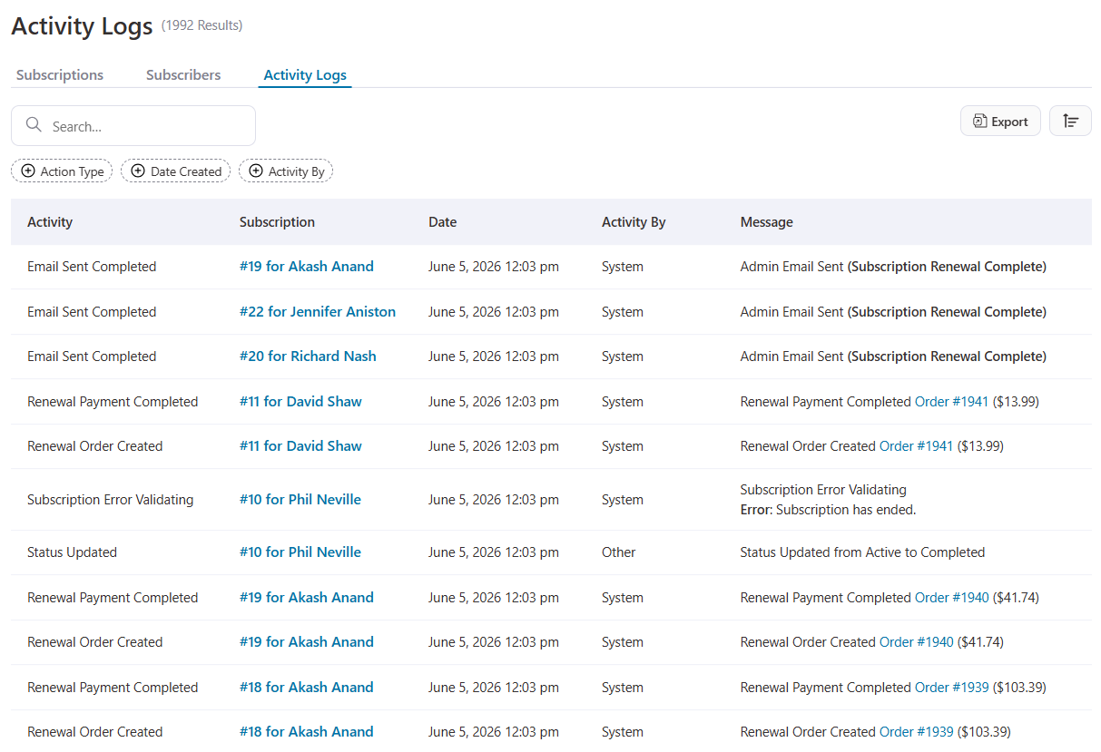 funnelkit sublium subscriptions activity logs